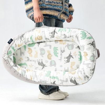 Little Story Soft Breathable Fiberfill Newborn Lounger Bed - Jungle Grey