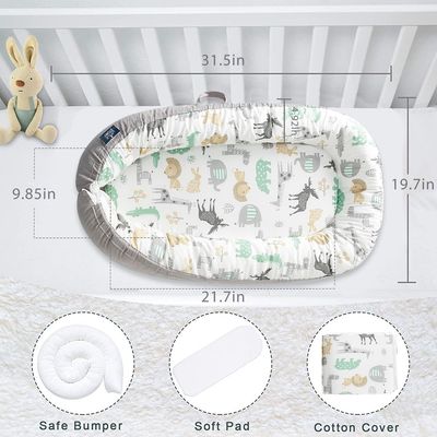 Little Story Soft Breathable Fiberfill Newborn Lounger Bed - Jungle Grey