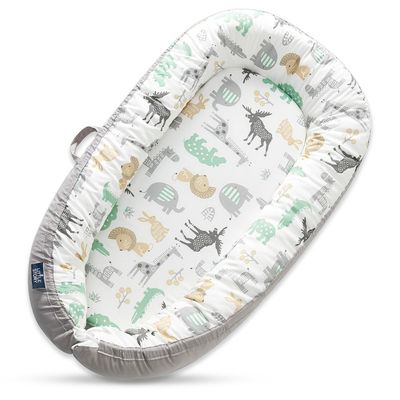 Little Story Soft Breathable Fiberfill Newborn Lounger Bed - Jungle Grey