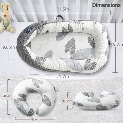 Little Story fiberfill Lounger Bed w/Feeding Pillow - Leaves