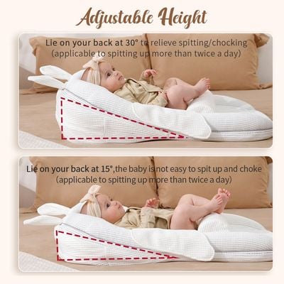 Sunveno Portable Baby Anti - spill Milk U Shape Pillow with Slope pad and Hip Pillow - White