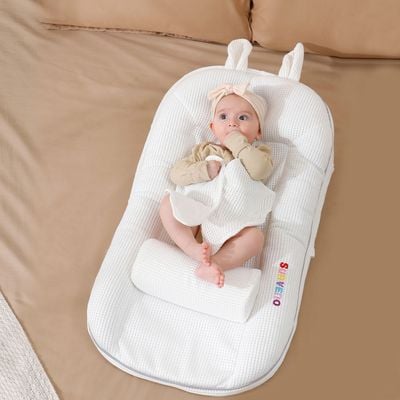 Sunveno Portable Baby Anti - spill Milk U Shape Pillow with Slope pad and Hip Pillow - White