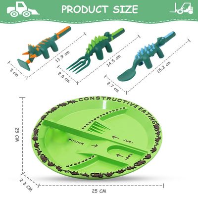 Eazy Kids Eating Plate w/ Spoon, Fork & Pusher - Dinosaur