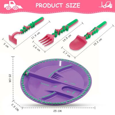 Eazy Kids Eating Plate w/ Spoon, Fork & Pusher - Gardening