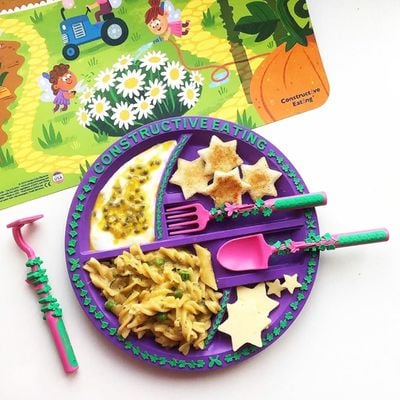 Eazy Kids Eating Plate w/ Spoon, Fork & Pusher - Gardening