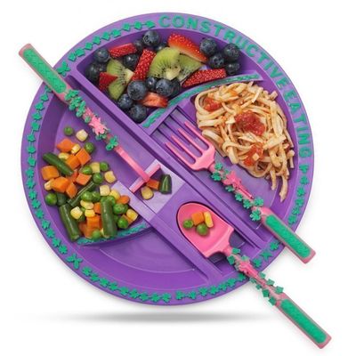 Eazy Kids Eating Plate w/ Spoon, Fork & Pusher - Gardening