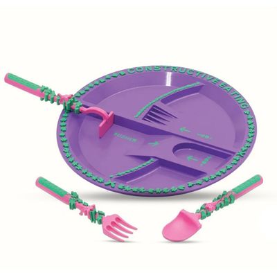 Eazy Kids Eating Plate w/ Spoon, Fork & Pusher - Gardening