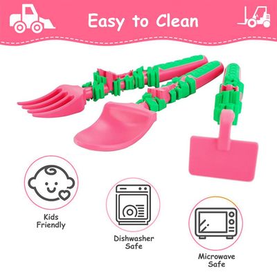 Eazy Kids Spoon, Fork & Pusher - Pink, Gardening, 3Pcs