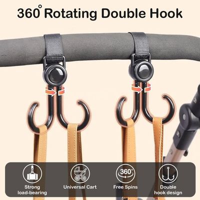 Sunveno 360° Rotatable and Adjustable Velcro Strap Universal Multipurpose Stroller Hooks (2Pcs)