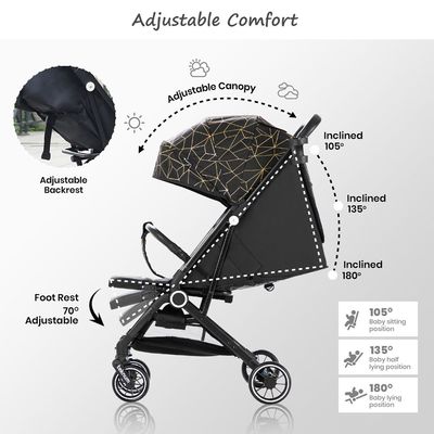 TEKNUM TravelZen Stroller with Coffee Cup Holder - Black Gold