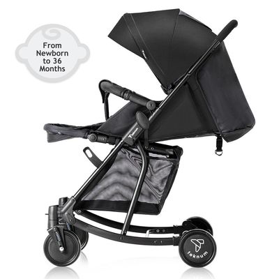 Teknum Stroller with Rocker w/ Green Diaper tote Bag- Black