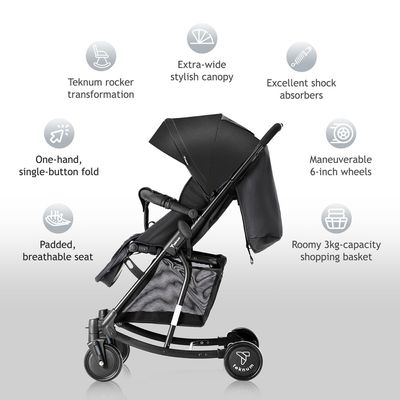 Teknum Stroller With Rocker w/ Pink Diaper tote Bag- Black