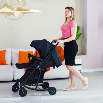 Teknum Stroller With Rocker w/ Pink Diaper tote Bag- Black