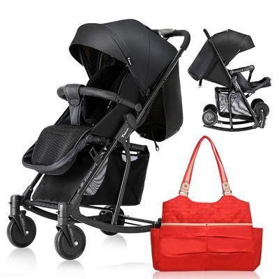 Teknum Stroller with Rocker w/ Red Diaper tote Bag- Black