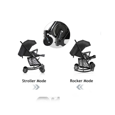 Teknum Stroller With Rocker w/ Orange Diaper tote Bag- Black