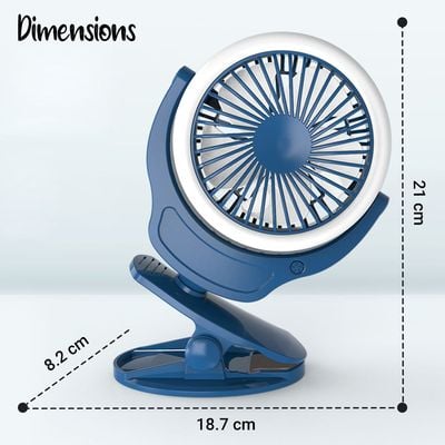 Teknum 2 - IN - 1 Stroller USB Charging Fan with Light - Blue