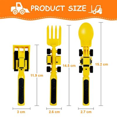 Eazy Kids Spoon, Fork & Pusher - Yellow, Truck, 3Pcs