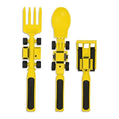 Eazy Kids Spoon, Fork & Pusher - Yellow, Truck, 3Pcs