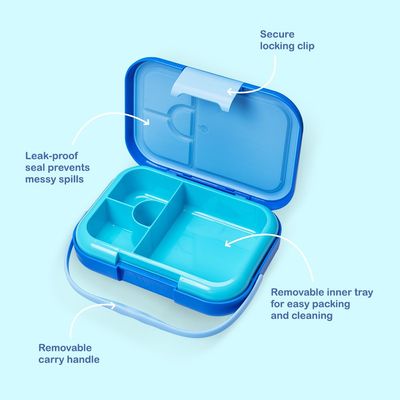 Eazy Kids 4 Compartment Bento Lunch Box - Mat Blue