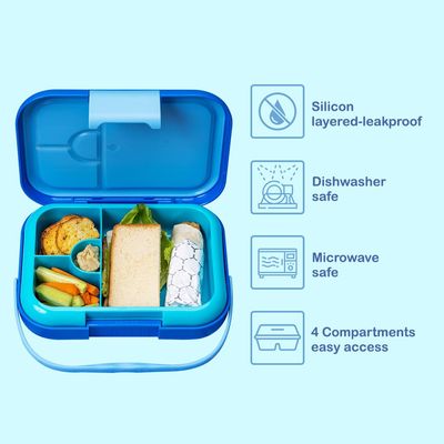 Eazy Kids 4 Compartment Bento Lunch Box - Mat Blue