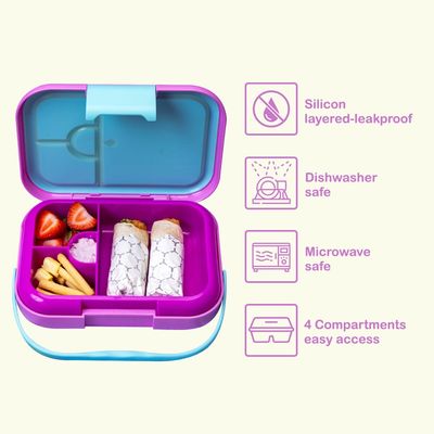 Eazy Kids 4 Compartment Bento Lunch Box - Mat Pink
