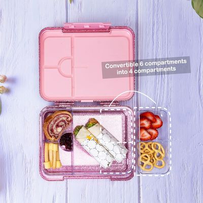 Eazy Kids 6 & 4 Convertible Bento Lunch Box - Glitter Pink
