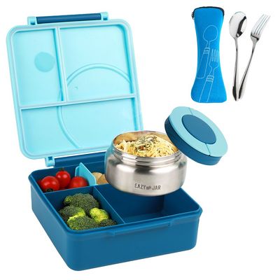 Eazy Kids 3/4 Jumbo Lunch Box w/ Bowl, Spoon & Fork - Blue