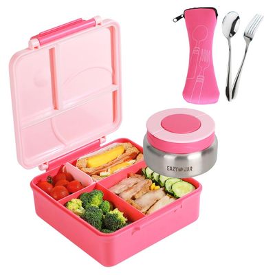 Eazy Kids 3/4 Jumbo Lunch Box w/ Bowl, Spoon & Fork - Pink