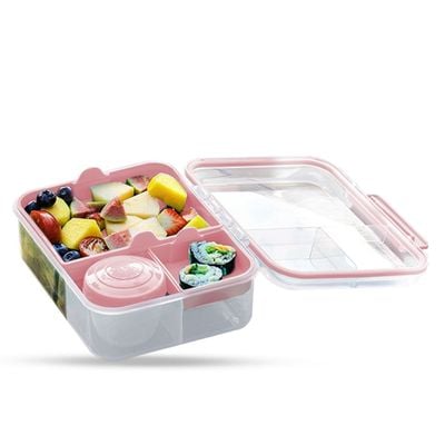 Eazy Kids 3/4/5 Compartment Convertible 1650ml Bento Lunch Box with 150ml Gravy Bowl - Pink