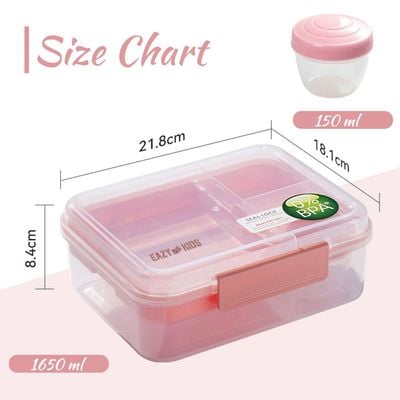 Eazy Kids 3/4/5 Compartment Convertible 1650ml Bento Lunch Box with 150ml Gravy Bowl - Pink