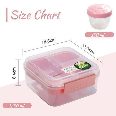 Eazy Kids 3/4/5 Compartment Convertible 1250ml Bento Lunch Box with 150ml Gravy Bowl - Pink