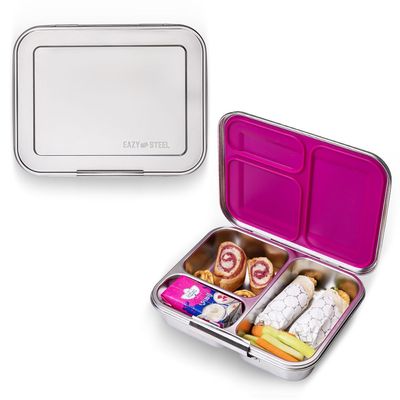 Eazy Kids 3 Compartment Bento Steel Lunch Box - Pink
