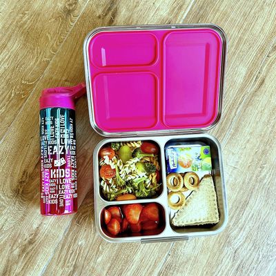 Eazy Kids 3 Compartment Bento Steel Lunch Box - Pink