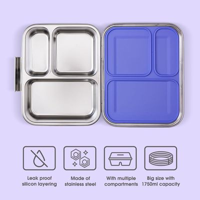 Eazy Kids 3 Compartment Bento Steel Lunch Box - Purple