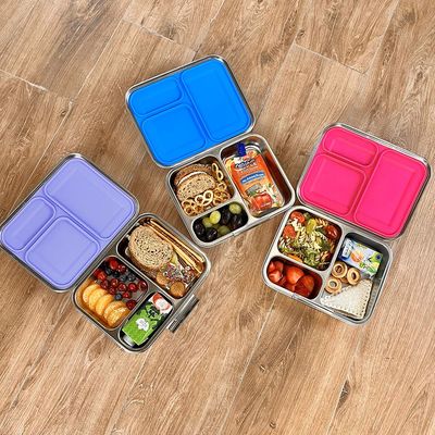 Eazy Kids 3 Compartment Bento Steel Lunch Box - Purple