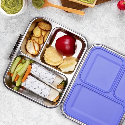 Eazy Kids 3 Compartment Bento Steel Lunch Box - Purple