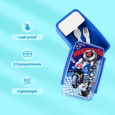 Nova Kids Bento Lunch Box with Spoon & Fork - Motorbike Blue