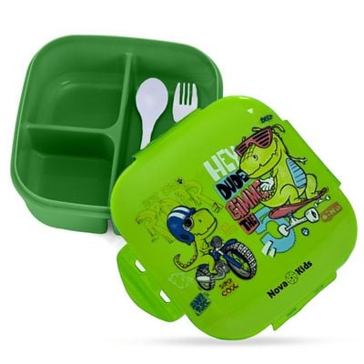 Nova Kids Square 1000ml Bento Lunch Box - T - Rex Green