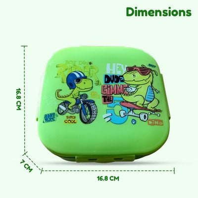 Nova Kids Square 1000ml Bento Lunch Box - T - Rex Green