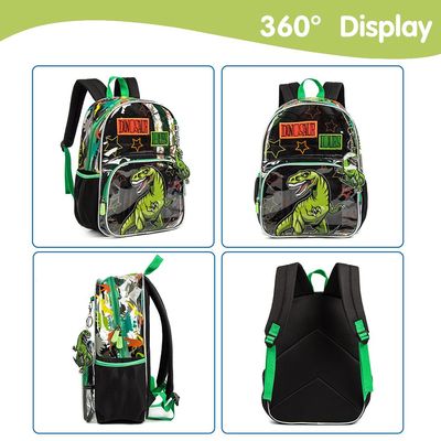 Eazy Kids 17Inch Set of 3 School Bag with Lunch Bag and Pencil Case Dinosaur - Black