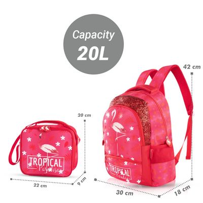 Eazy Kids 17Inch Set of 3 School Bag with Lunch Bag and Pencil Case Tropical - Pink