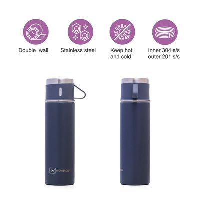 HYDROBREW Insulated 500ml Vacuum Flask w/ 2x 150ml Cup -Grey