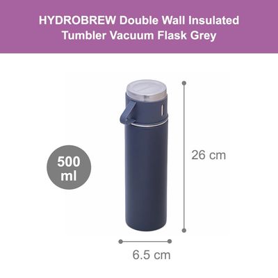 HYDROBREW Insulated 500ml Vacuum Flask w/ 2x 150ml Cup -Grey