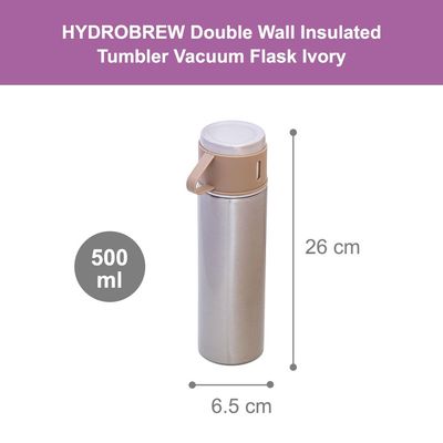 HYDROBREW Insulated 500ml Vacuum Flask w/ 2x 150ml Cup-Ivory