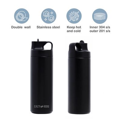 Eazy Kids Insulated Sports Water Bottle - Black, 550ml