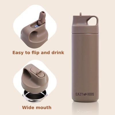 Eazy Kids Insulated Sports Water Bottle - Khaki, 550ml