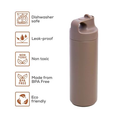 Eazy Kids Insulated Sports Water Bottle - Khaki, 550ml