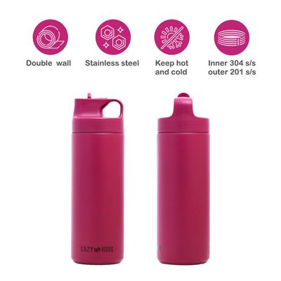 Eazy Kids Insulated Sports Water Bottle - Pink, 550ml