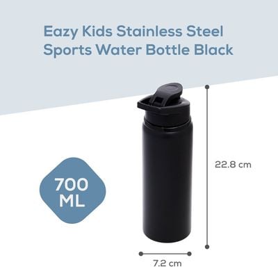 Eazy Kids Stainless Steel Sports Water Bottle - Black, 700ml