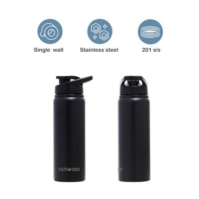 Eazy Kids Stainless Steel Sports Water Bottle - Black, 700ml